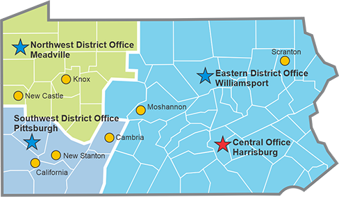 Map of DEP's Oil and Gas Office Locations