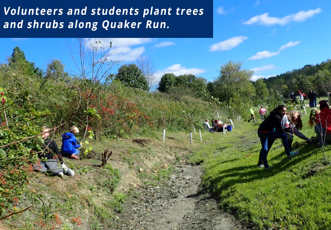 Volunteers and students plant trees and shrubs