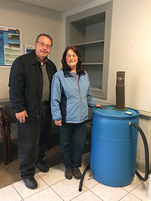 A rain barrel was given away at DEP's NCRO Open House