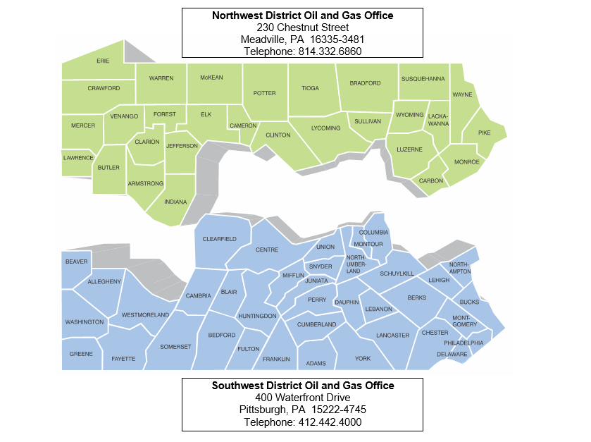 DEP Oil and Gas Permitting Ofices Map