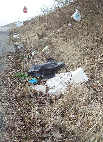 Litter along a road in Pennsylvania