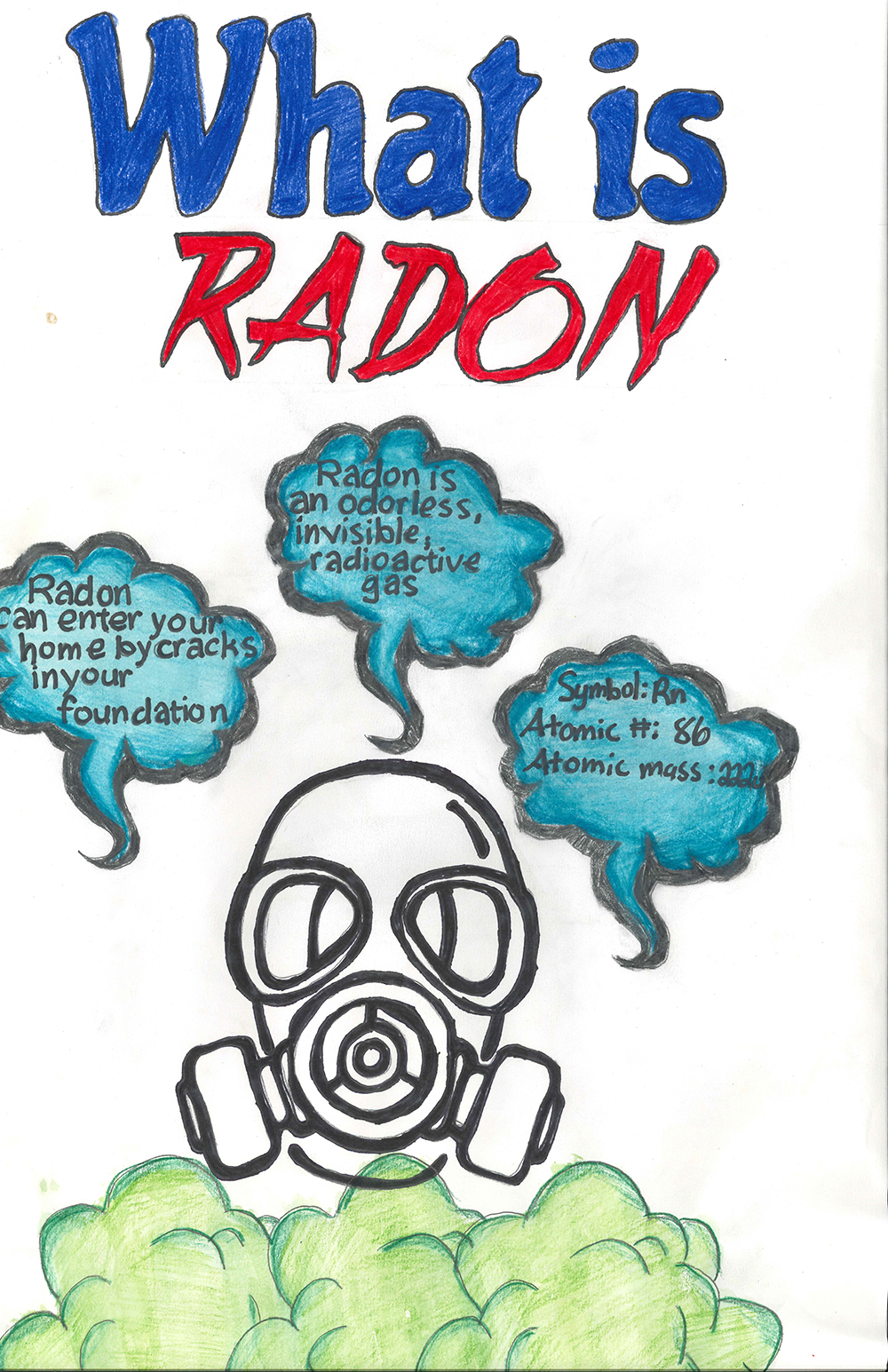 Radon poster with a gas mask