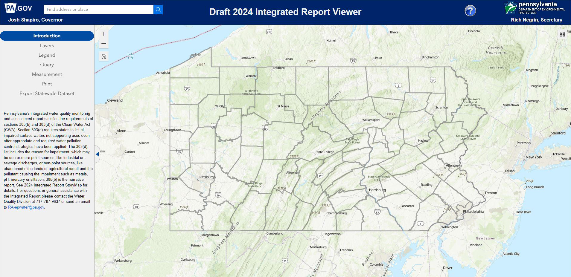 IR Viewer main screen showing map of Pennsylvania