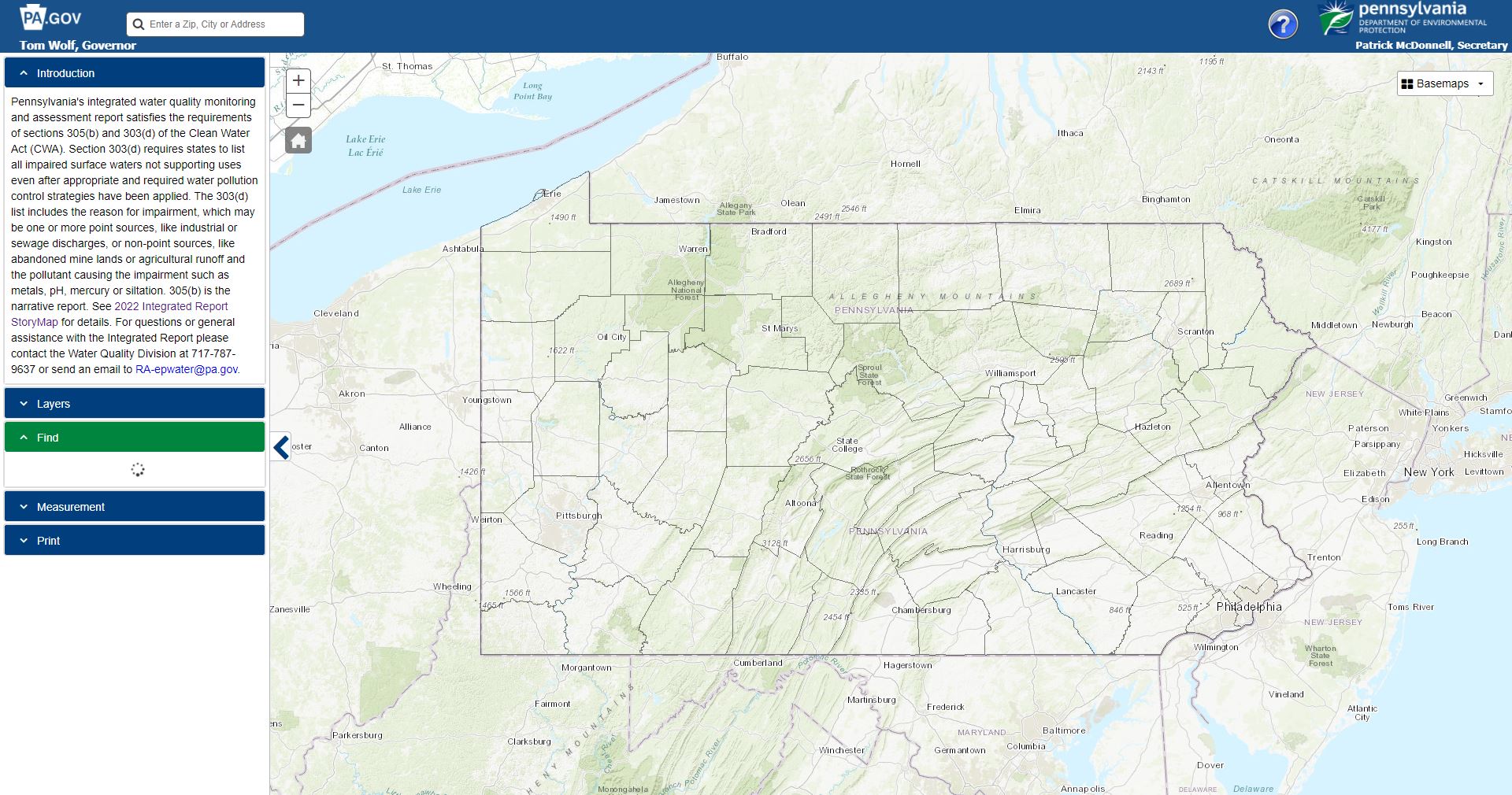 IR Viewer main screen showing map of Pennsylvania