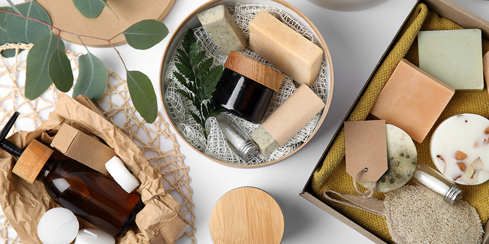 Cardboard boxes with eco friendly personal care products 