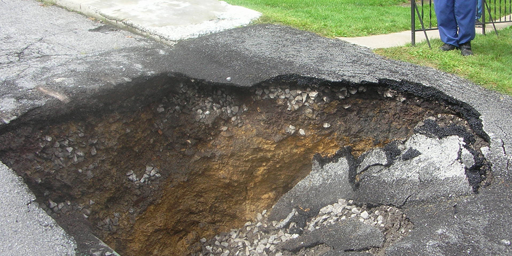 Mine subsidence damage outside a home in PA