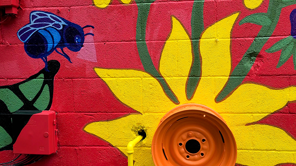 Detail of bee on pollinator mural