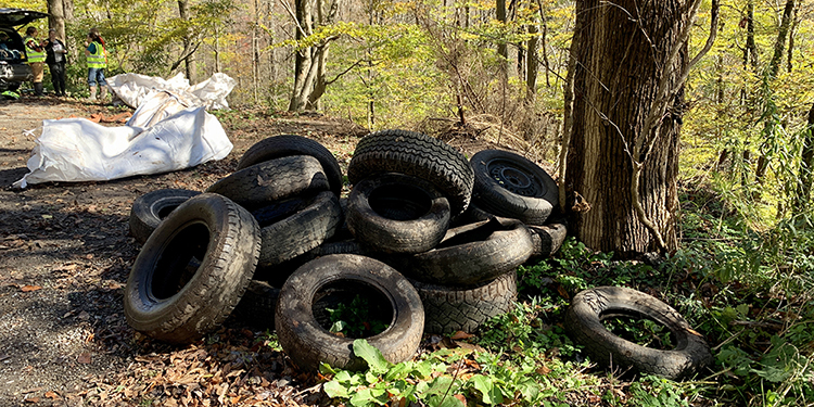 A pile of tires after the cleanup